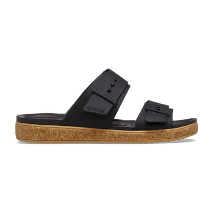 Brooklyn Buckle Low Low Cork Sandal - Black